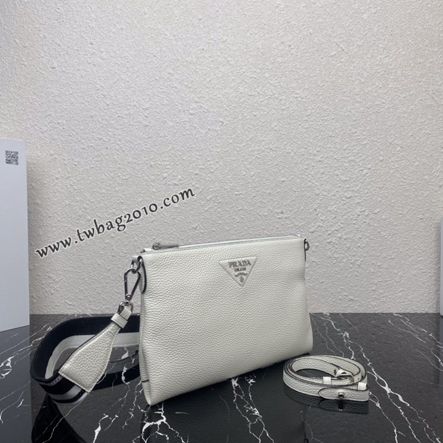 Prada專櫃新款雙肩帶全皮斜挎包 1BH050 普拉達鹿皮紋牛皮男士肩背包 csp1289